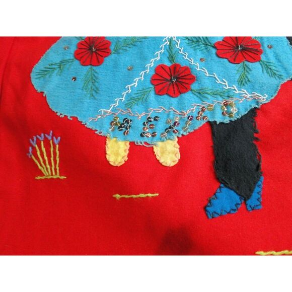 Vintage 40s jacket Wool Medium LOPEZ  MEXICO Embellished FELT Couple On Back Red - Picture 9 of 12